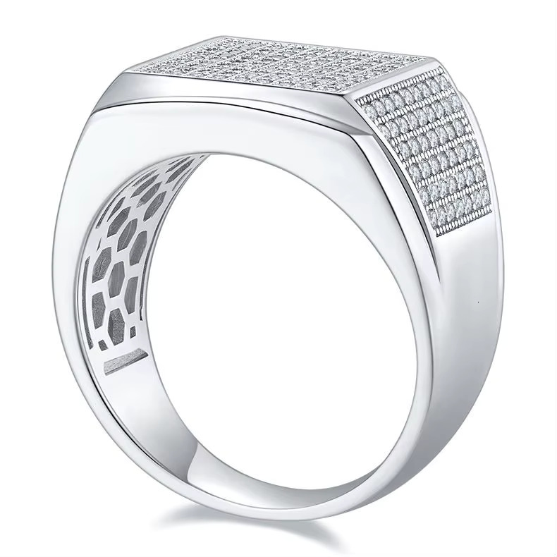Fashionable Men's Moissanite Ring S Sier, Gold Plated, Hip Hop Style, Party and Street Fashion Gift Available