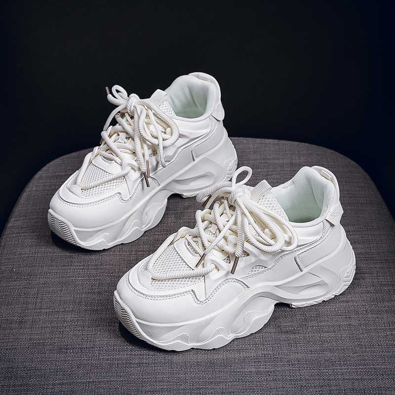 2025 new designer women s black and white sports shoes designed for height increasing casual style outdoor mesh thick sole height increasing sports da