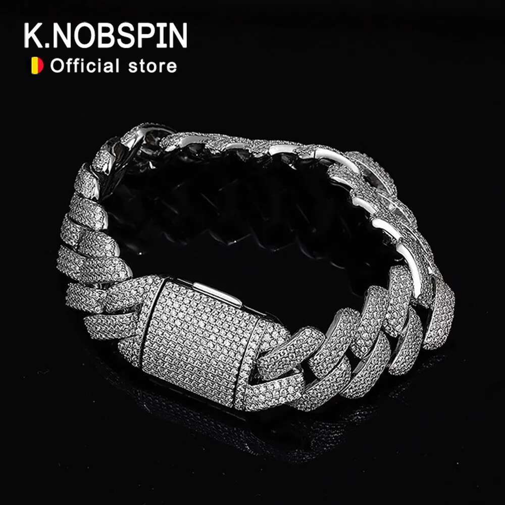 KNOBSPIN D VVS1 All Moissanite Cuban Bracelets for Women Man Hip Hop Party Fine Jewelry with GRA s Sterg Sliver Bracelet