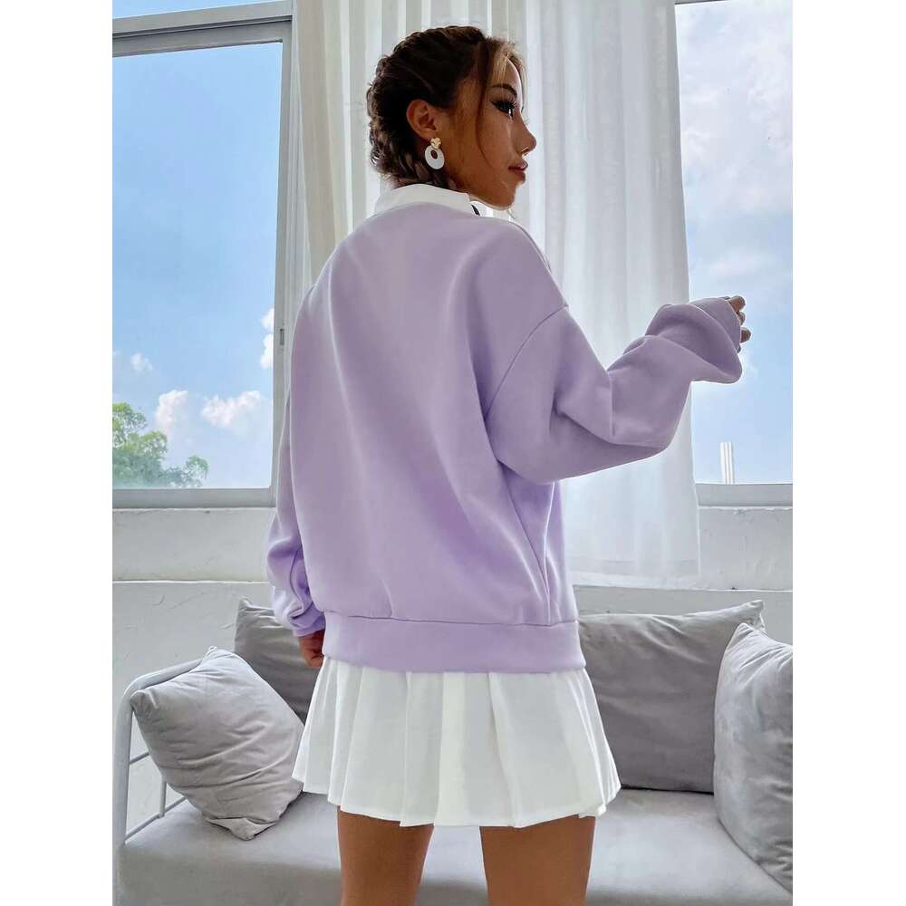 Custom Baseball & Slogan Graphic Drop Shoulder Pullover Sweatshirt Fashion Girls Sweatshirts Women