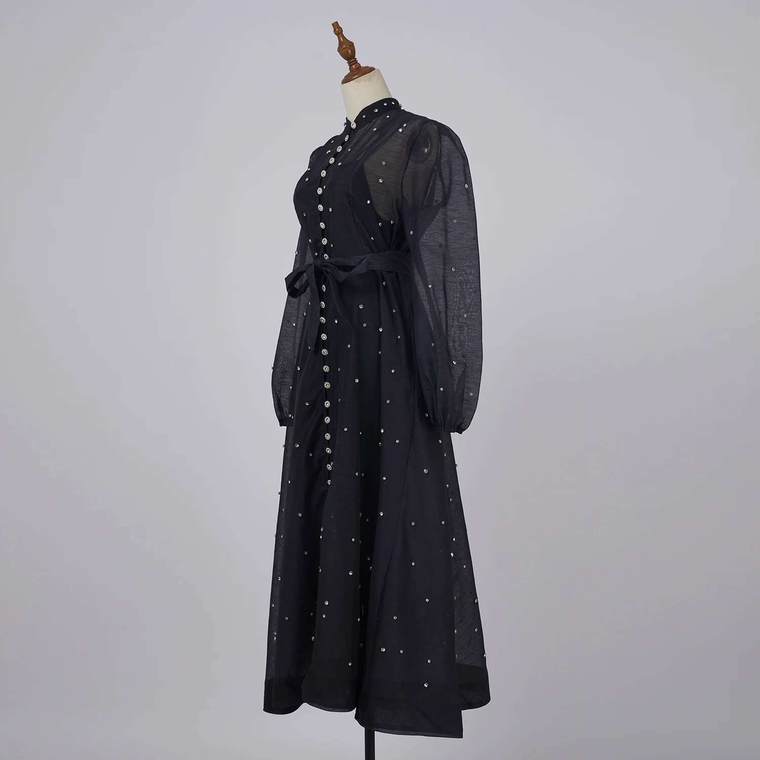 Crystal Long Dress Women Summer 2025 Spring See Through Cotton En Dresses Full Sleeve Evening Vestidos Party Robe