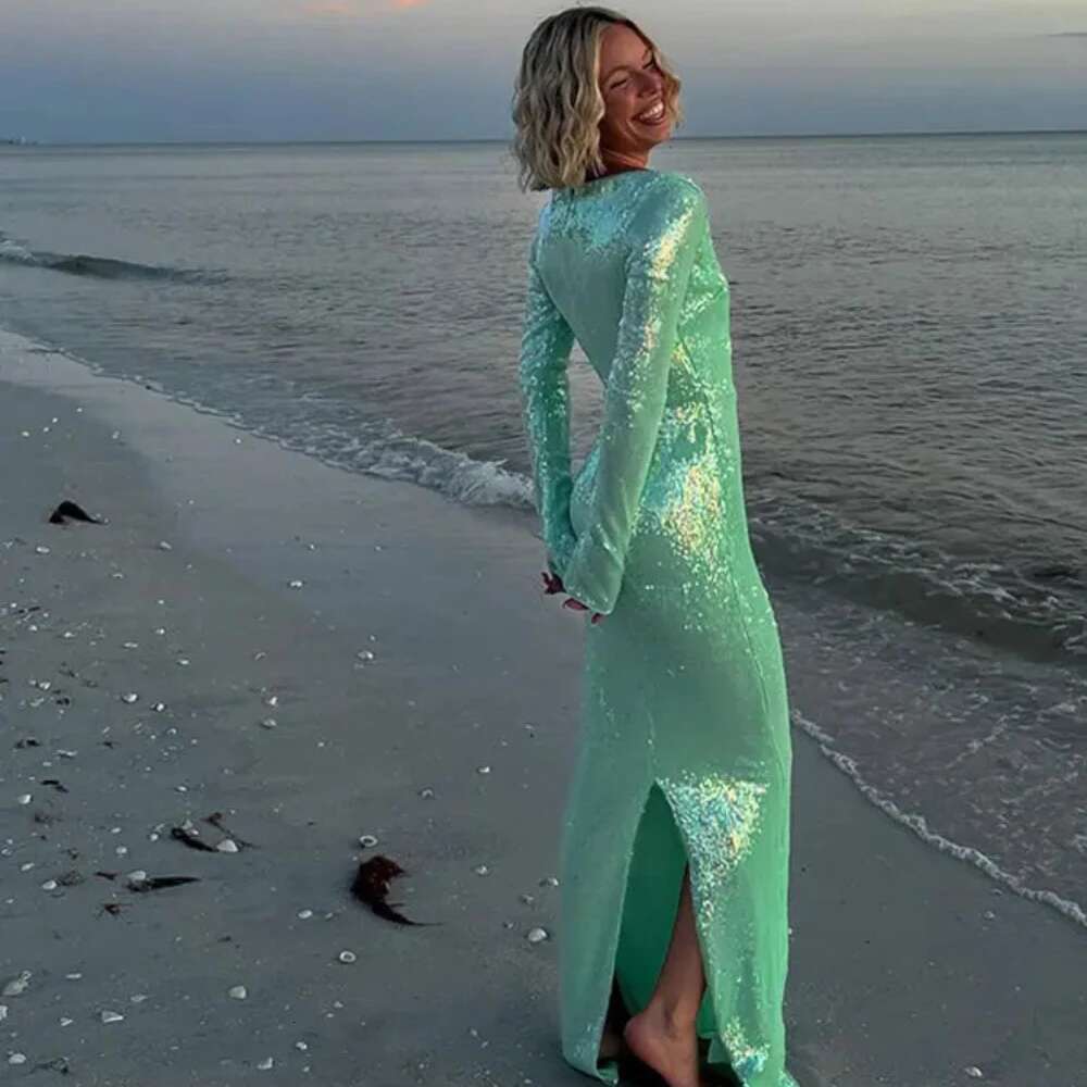 Long Sleeve Formal For Women Autumn Sequins Elegant Maxi Dress Wedding Guest Party Dresses