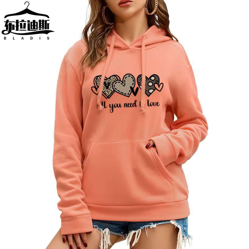 High Quality Heavyweight Pullover Crop Top Hoodie Leopard Heart Letter Print Winter Oversized Casual Loose Women's Hoodies