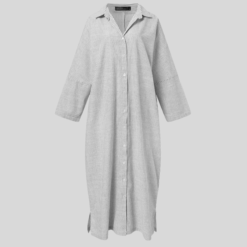 New cotton and linen striped cardigan loose large size temperament commuting irregular dress