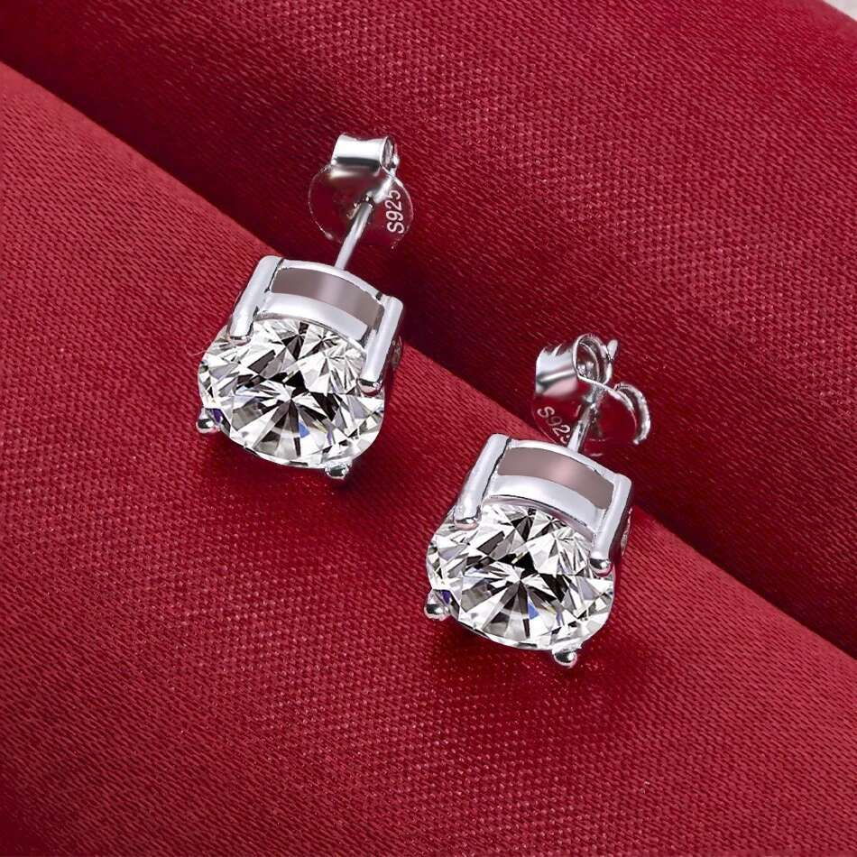 DOTEFFIL 2 Carat 8.0mm D Color Moissanite Stud Earrings For Women Top Quality 100% Sterg Sier Sparkg Wedding Jewelry