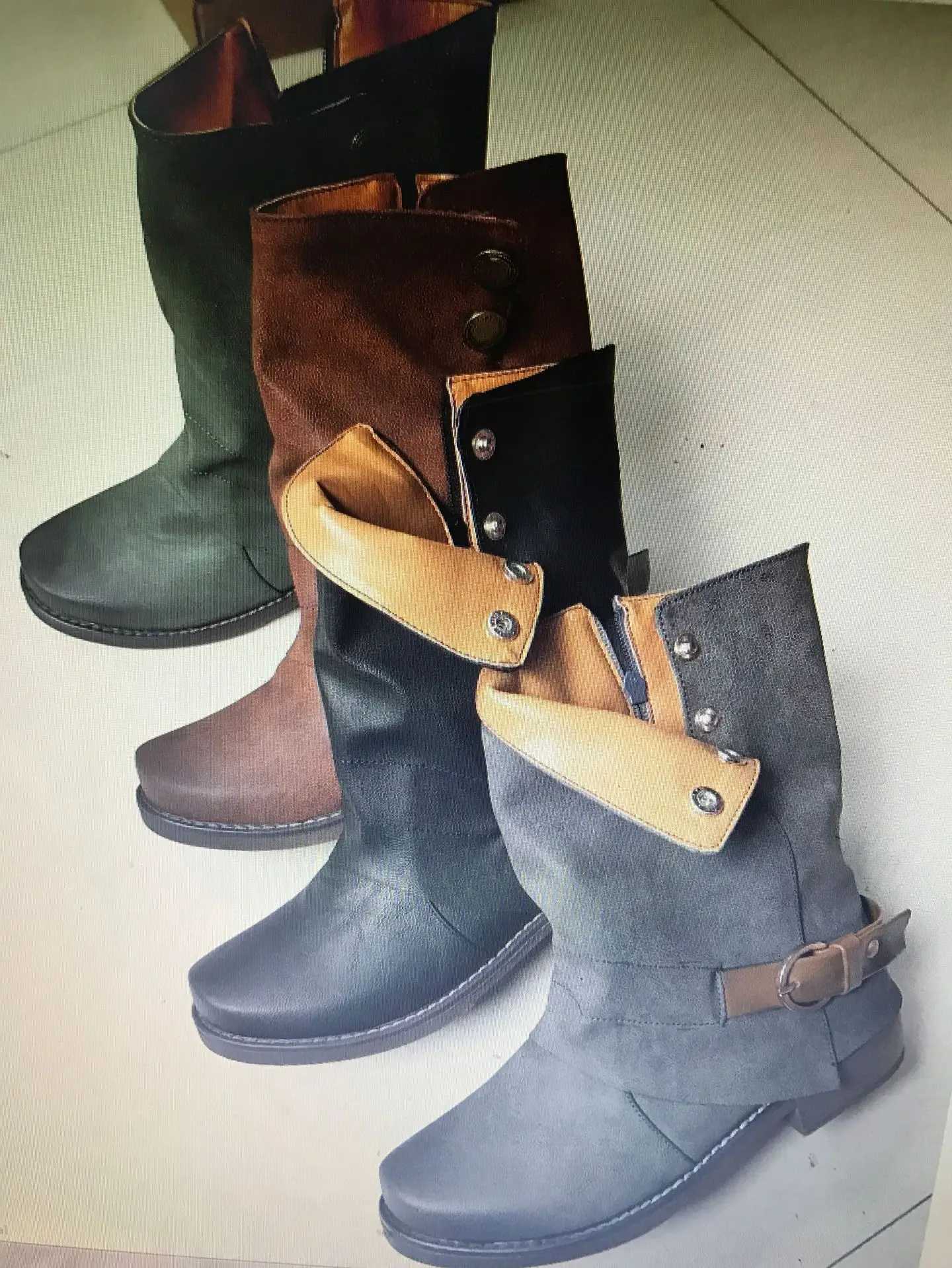 2021 Boots Femme Women Genuine Leather Buckle Ankle Boots Kitten Heel Oxford Fashion Boots Zipper Casual Motorcycle Boots Z250303
