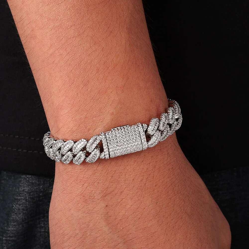 New 12mm Sterg Sier VVS Moissanite Gold Plated Cuban Chain Circular T-square Stone Mixed Inlaid Necklace