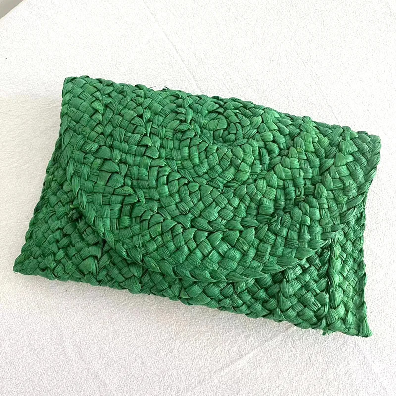 Fashion Beach Purse Women Summer Bag Envelope Woven Clutch Solid Color Large Capacity Storage Corn Husk Straw Hand 250227