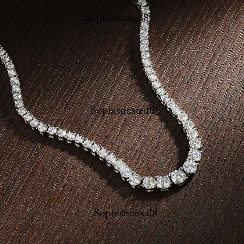 KNOBSPIN D Color Moissanite Tennis Sterg Sliver Plated Gold Necklace for Woman Man Hiphop Party Jewelry