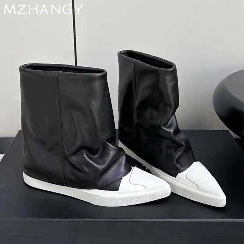 Pointed Toe Flats Womens Ankle Boots Designer Fashion Leather Shoes Womens Trend Walking Leisure Chelsea Bottas Mujer New Goth Bottas Z250303