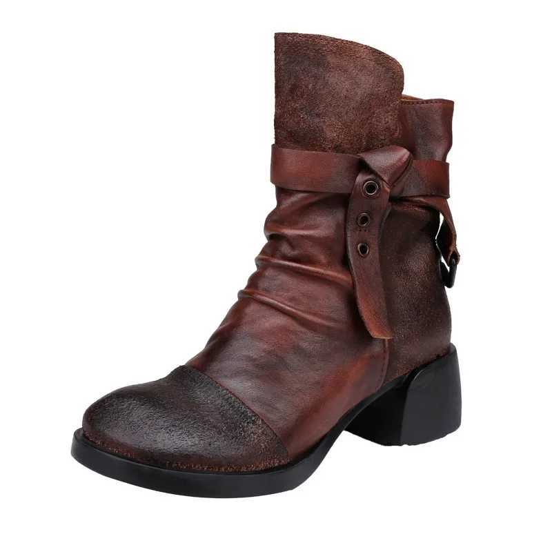 Birkuir Original Thick Heel Boots For Women Mixed Colors Pleated Luxury High Heel Pumps Shoes Genuine Leather Zip Ankle Boots Z250303