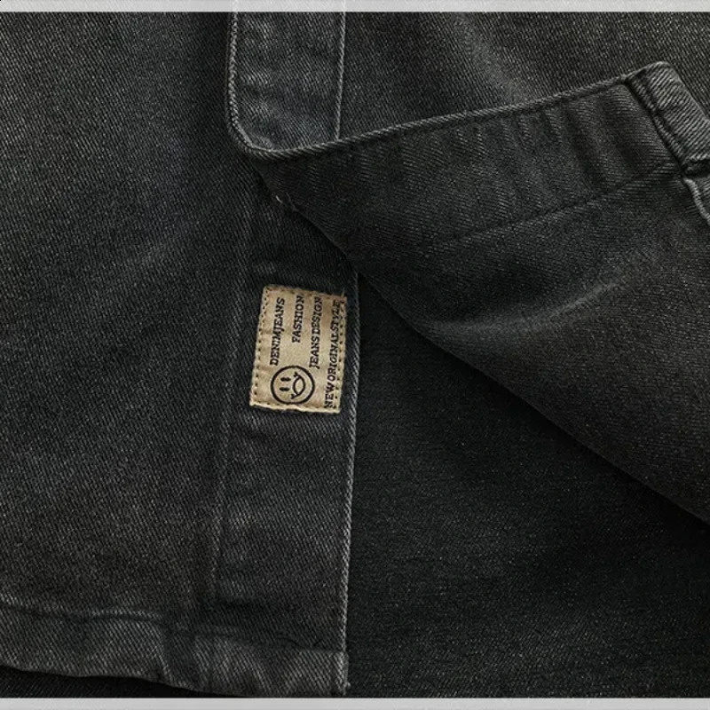 Loose sleeved fashion denim shirt jacket menswear top Heavy thick make old wash black gray 250226