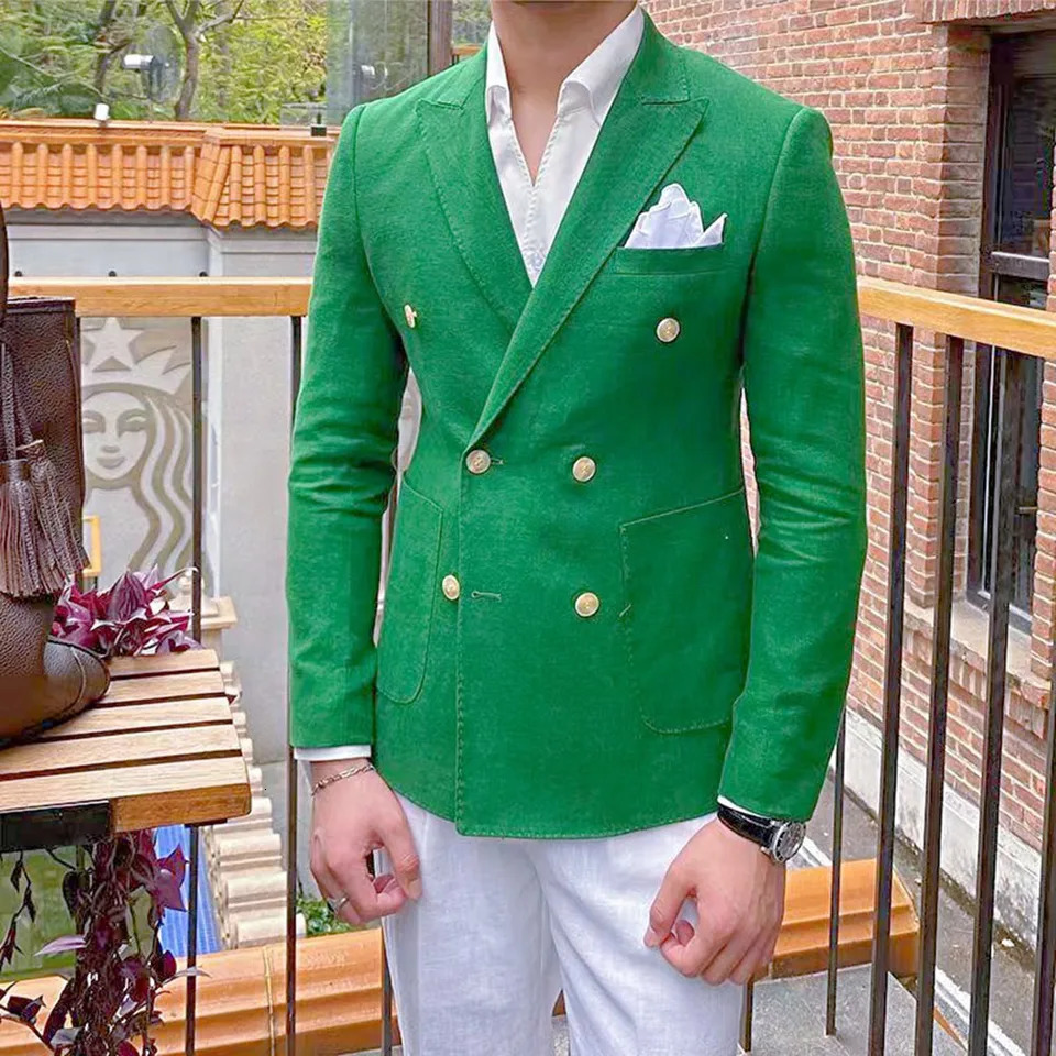 Mens Solid Double Breasted Slim Fit Lapel Blazers Business Prom Wedding Tuxedos Casual Fashion Versatile Suit 250303