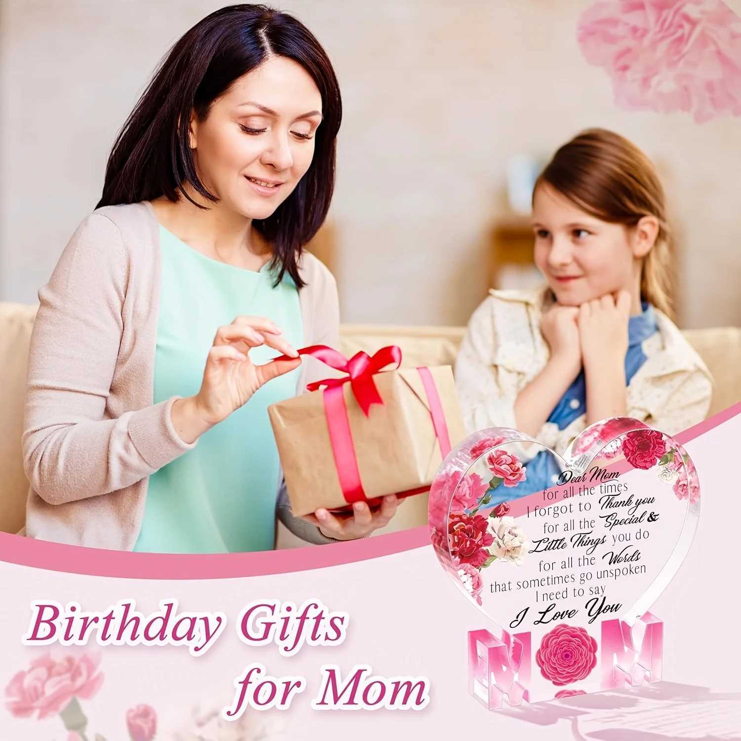 Gifts for Mom Birthday Gifts for Mom from Daughter Son Delicate Carnation Acrylic Heart Plaque Mom Present Thanksgiving M250303