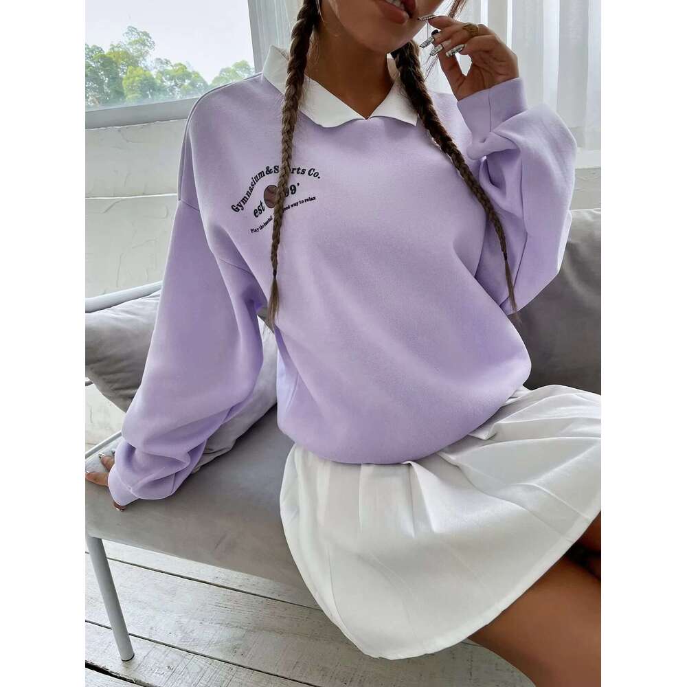 Custom Baseball & Slogan Graphic Drop Shoulder Pullover Sweatshirt Fashion Girls Sweatshirts Women