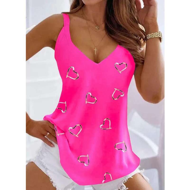 Sexy Camisole Women's Simple Summer Fashion Love Heart Printed Tank TopLoose Fit Sleeveless V-neck Bottoming Shirt
