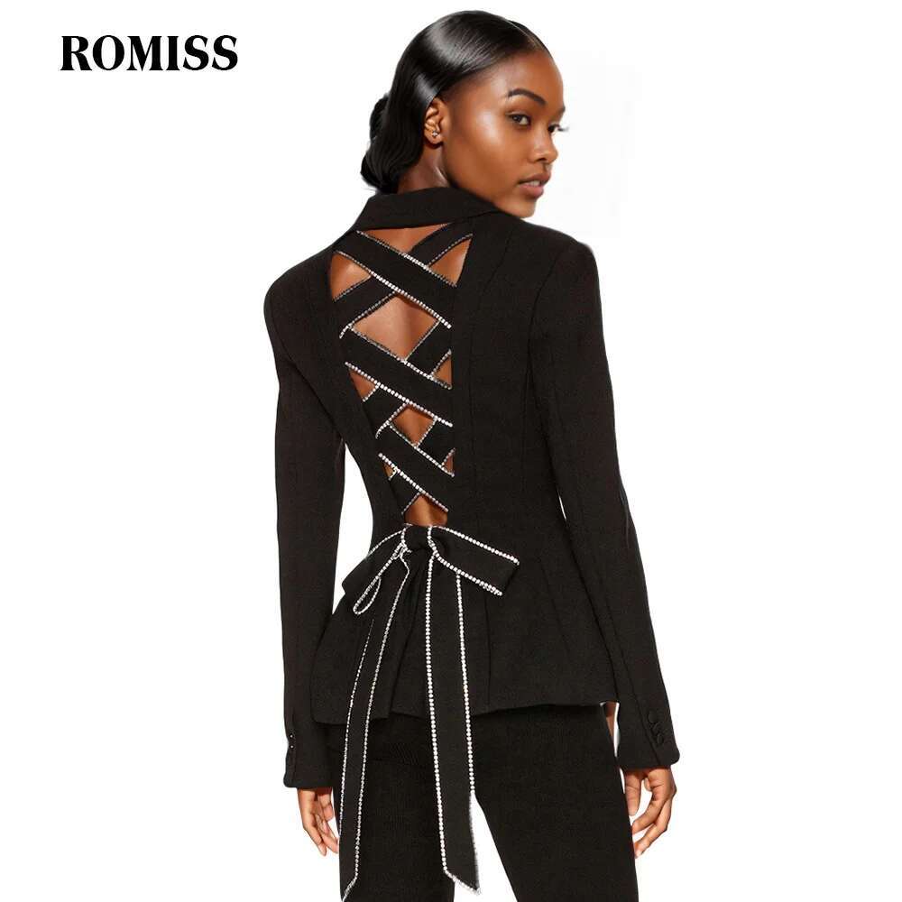 ROMISS Patchwork Plaid Coat For Female Notched Long Sleeve Straight Casual Coats Women 2024 Spring Clothing Fashion Simple New