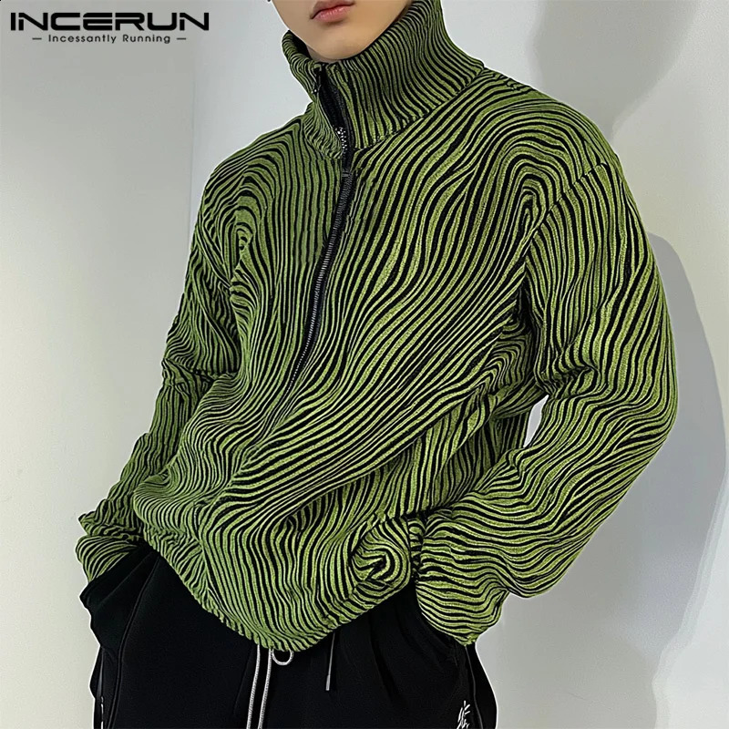INCERUN Handsome Men Causal Jumper Long Sleeve Hoodies Ziper Printing Sweatshirts Korean Fashion Simple Commute Loose Pullovers 250225