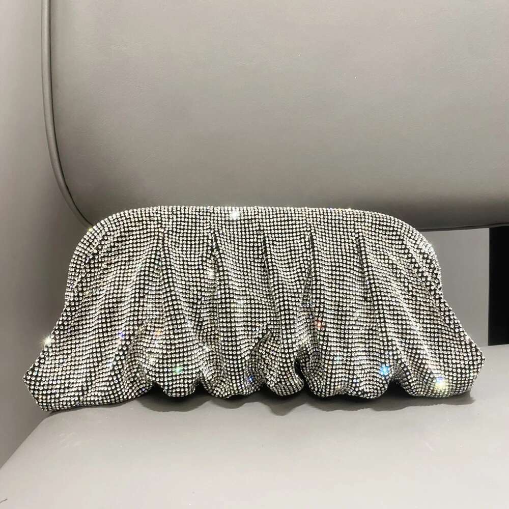 Women's Bags Shiny Rhies Handmade Evening Clutch Bags New Folds Purses and Handbags Designer Wedding Party High Quality