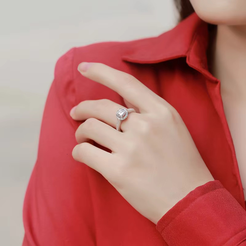 DE Quality Brilliant Moissanite Wedding Size CZ Engagement Suitable for Women oll Sizes S Pure Sier Ring