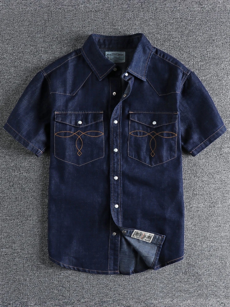 Summer American Retro Short Sleeve Lapel Denim Cargo Shirt Mens Fashion Pure Cotton Washed Old Multipocket Casual Blouses 250226