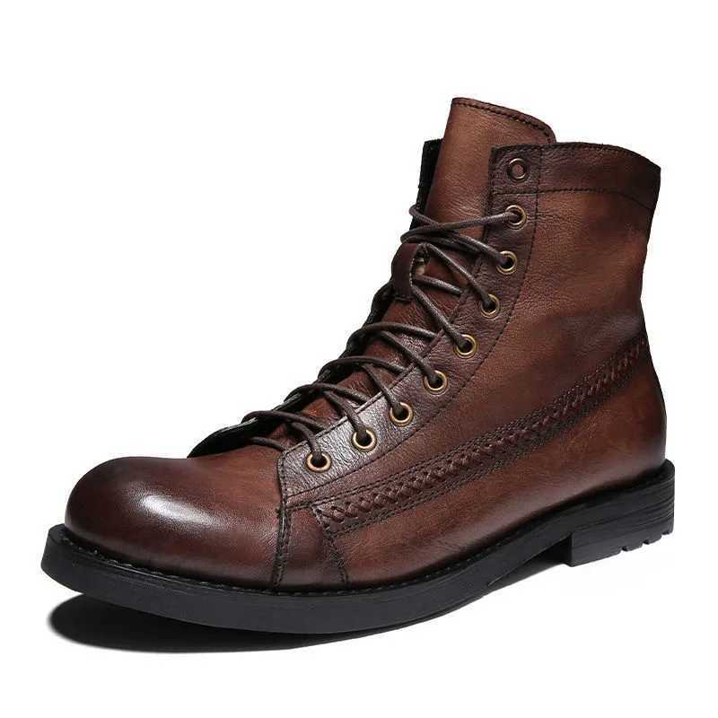 YWEEN 2023 New Mens Boots British Style High-top Leather Shoes Men All-match Boots Outdoor Black Leather Boots For Men Z250303