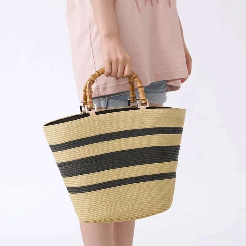 Bohemia Casual Handbag Woman 2024 New In Large Capacity Trend Fashion Bamboo Handle Straw Original Quality Beach Tote Bag