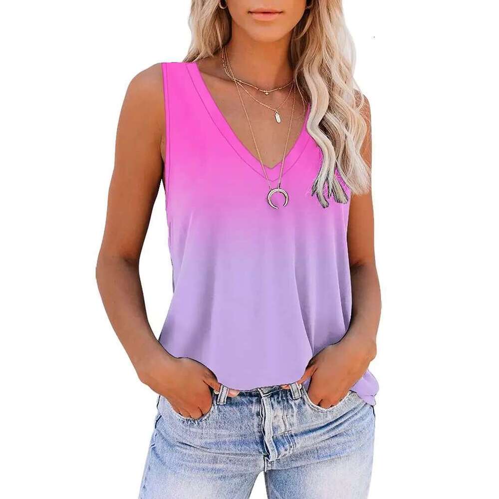 Fashion Tie Summer Dye Gradient 3D Print Tank Tops Women's Oversized V-Neck Sleeveless Camisoles Vest Woman Streetwear Clothing