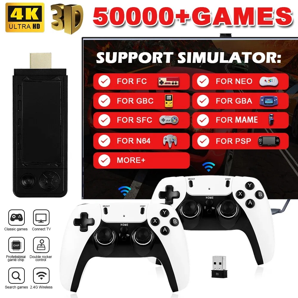NEW X9 PRO Video Game Stick Console 4K HD 50000+ Games 256G Wireless Controller Retro TV Game Console 45 Emulator For PSP/N64/DC