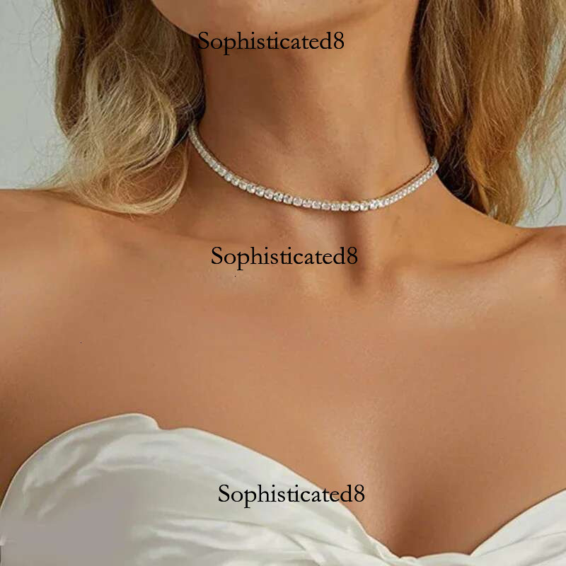 Tezzc 3/4/5mm Full Moissanite Tennis Necklace for Women Man Sier with Gold Plated Hiphop Party Neck Chains New Jewelry