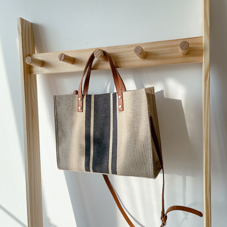 toteBag Shoulder bag ROSE NOIRE Version Of Portable Briefcase, Business Commuting Striped Capacity Square Canvas Large Bag, Women's Bag