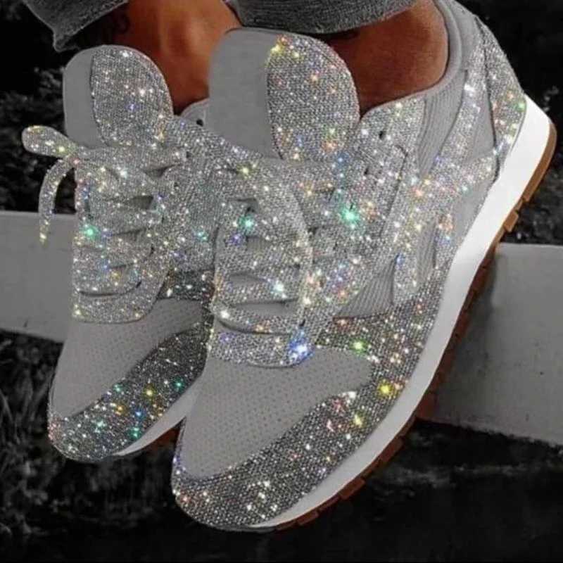 Womens Sneakers Shining Glitter Autumn Shoes Womens Platform Trainers Ladies Silver Shoes Womens Tennis Red Blue Platform Shoes M250303