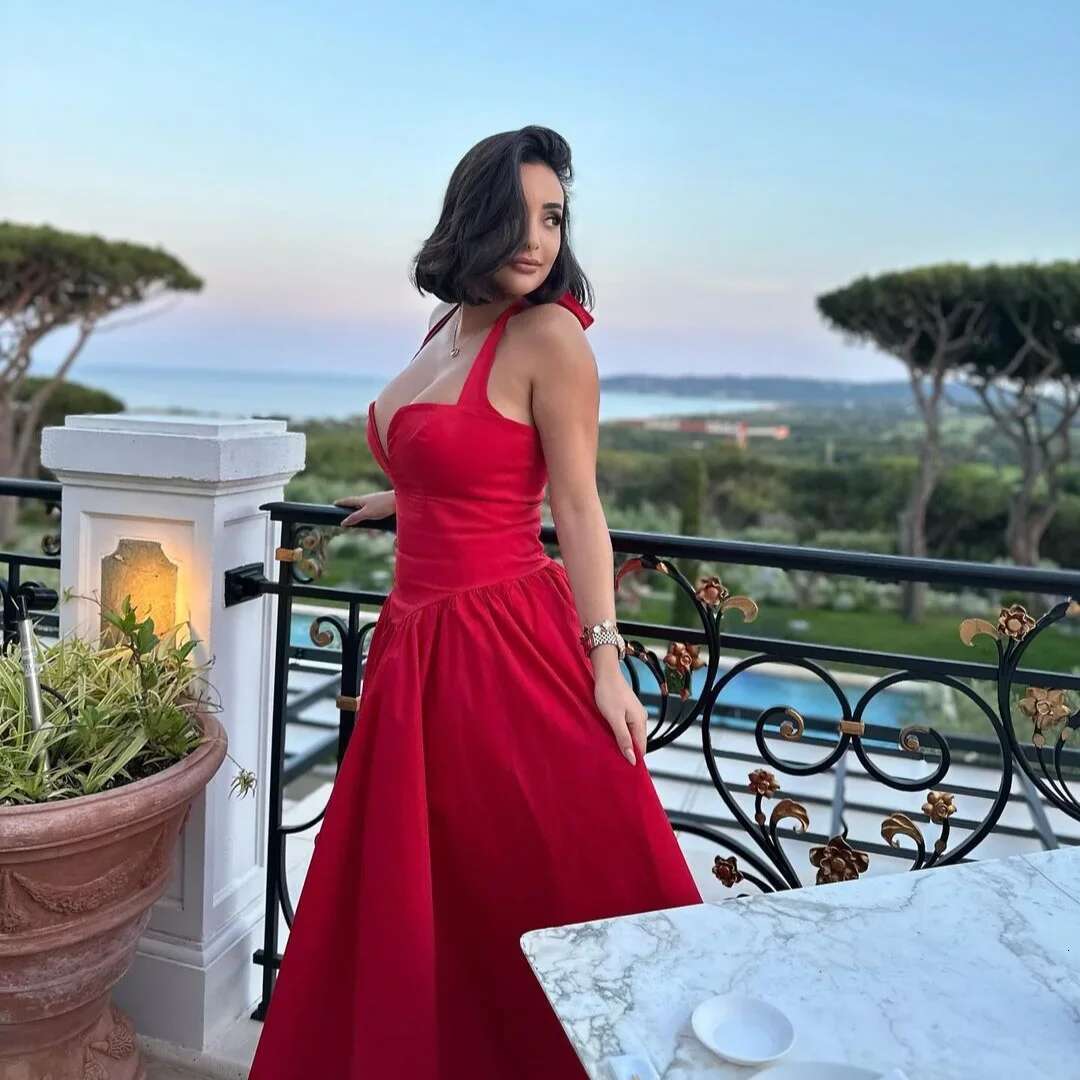 Summer Fit And Flare Halter Red Elegant Bodycon Party Dresses Sexy Long Casual Dress Women's Clothing