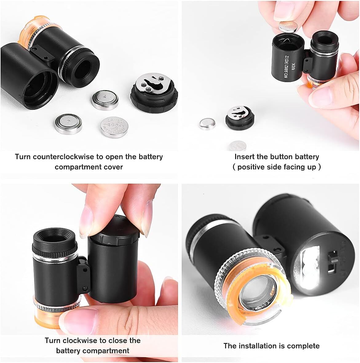 60X Mini Pocket Microscope Jewelers Eye Loupe With 3 Light Magnifying Glass For Handcrafts Jewelry Dia Gem Coins Currency