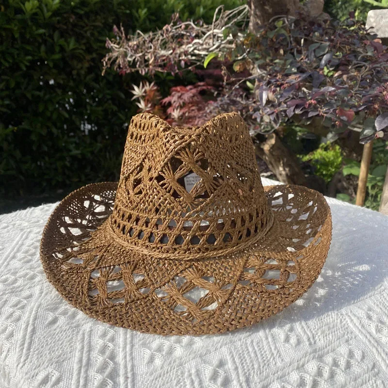 Vintage Straw Hat Women Hollowing Out Harajuku Wind Wide Brim Sun Hat Men Sun Protection Outdoor Fishing Climbing Retro Cap 250320
