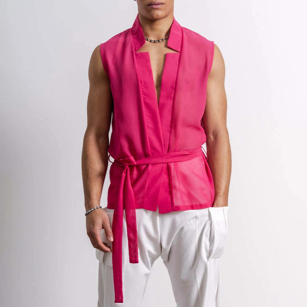 Mens vest Y2k shoulder strap sexy casual vest top street fashion trend sports comfortable cardigan top mens clothing 250226