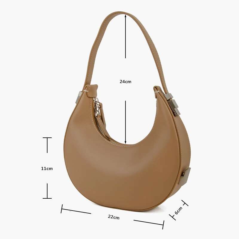 Donna-in Cow Leather Half Moon Genuine Cowhide Women Crescent Hobo Handbag High Quality Round Deaign Underarm Shoulder Bag