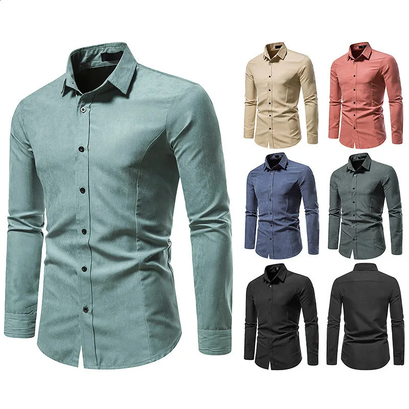 Mens hollow long sleeved fashionable button top solid color retro casual button top 250224