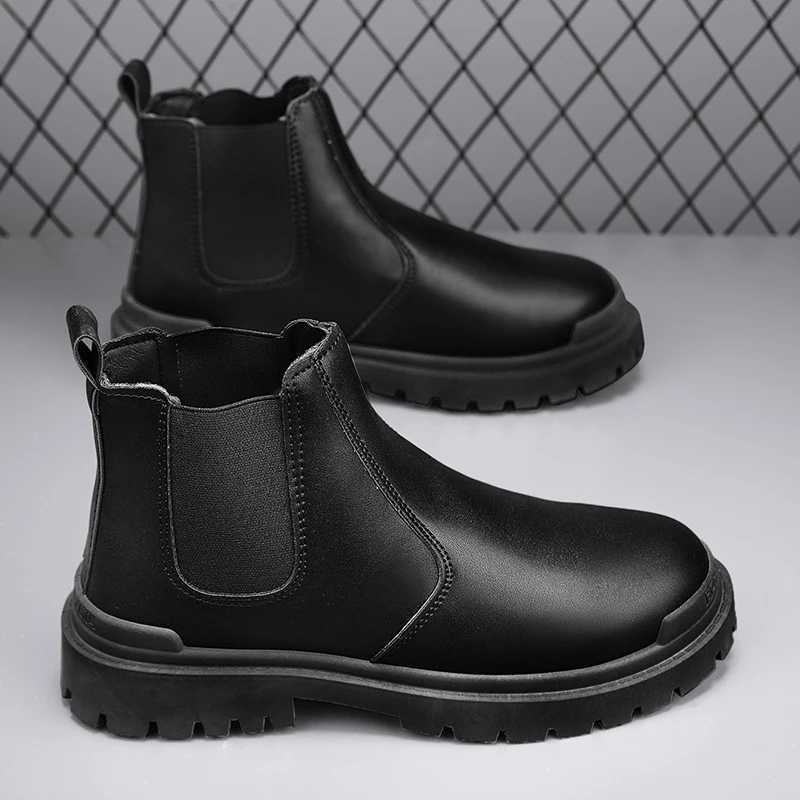 Mens Biker Boot Mens Boots Street Water Proof Casual Leather Shoes Trendy All-match Platform Anti-slip British Explosive Style Z250303