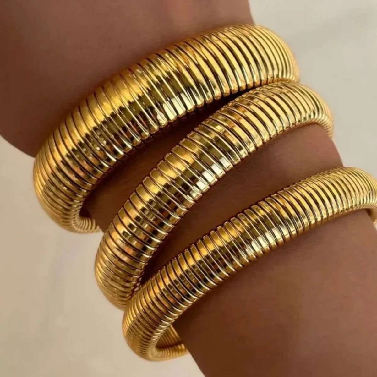 Stainless Steel Texture Flex Snake Chain Cuff Gold Plated Wide Bracelet Bangle Fashion Jewelry Women Gifts
