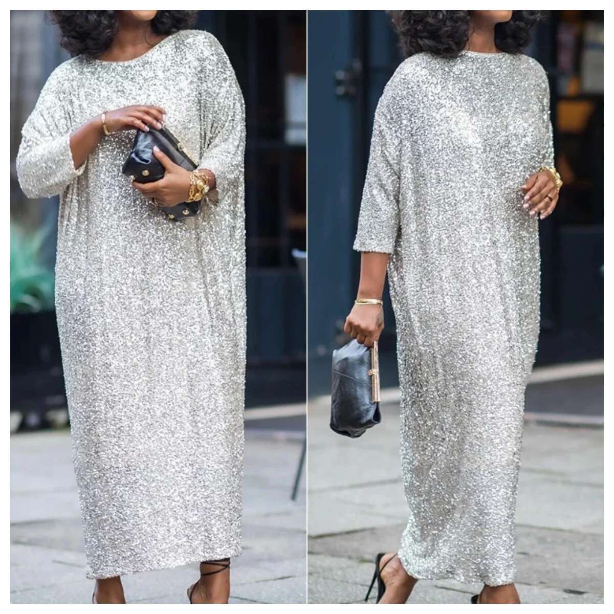 Women O-Neck Three Quarter Sleeve Straight Loose Birthday Sier Maxi Dress 2024 Evening Sexy Party Dresses Vestidos