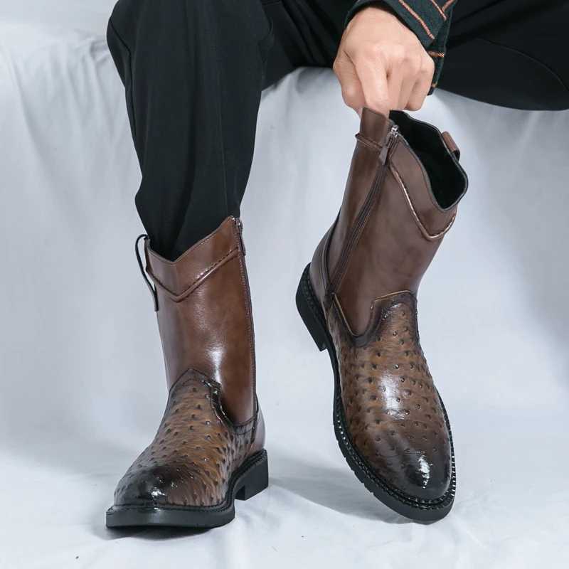 Luxury Brand Fashionable Thick Sold Mens Long Boots Outdoor High-quality Motorcycle Boots Versatile Grain High Top Cowboy Boots Z250303