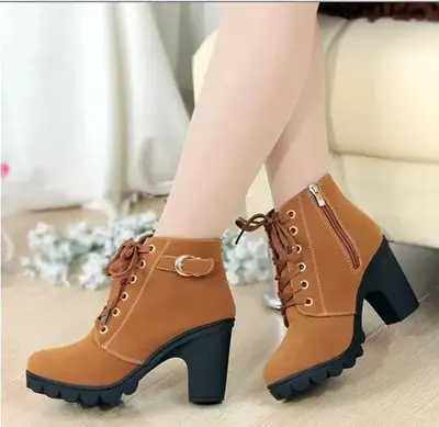 Winter 2022 New High Heeled Women Boots Cross Straps Short Boots Comfortable Waterproof Boots Warm Plus Size 42 Womens Boots Z250303