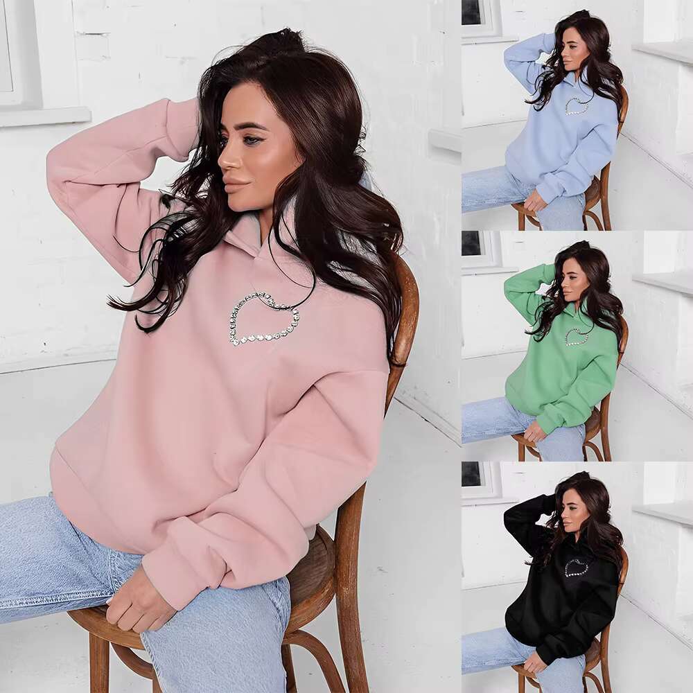 High Quality Spring Plus Size Hooded Women's Hoodies & Sweatshirts Plain Dyed Dia Studded Halter Hoodie