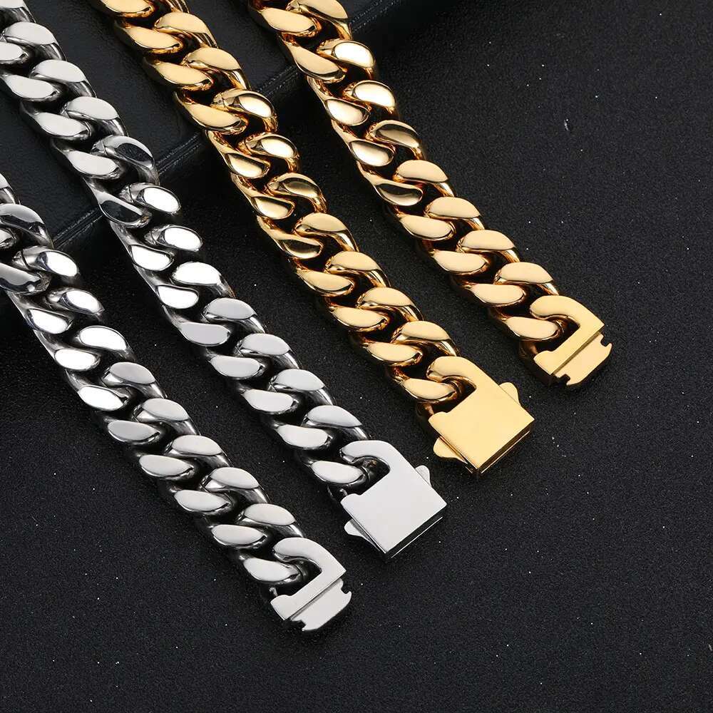 Nuoya Hip Hop Jewelry Stainless Steel Flat 4 Side Curb Cuban k Chain Necklace For Men Drop Shipping