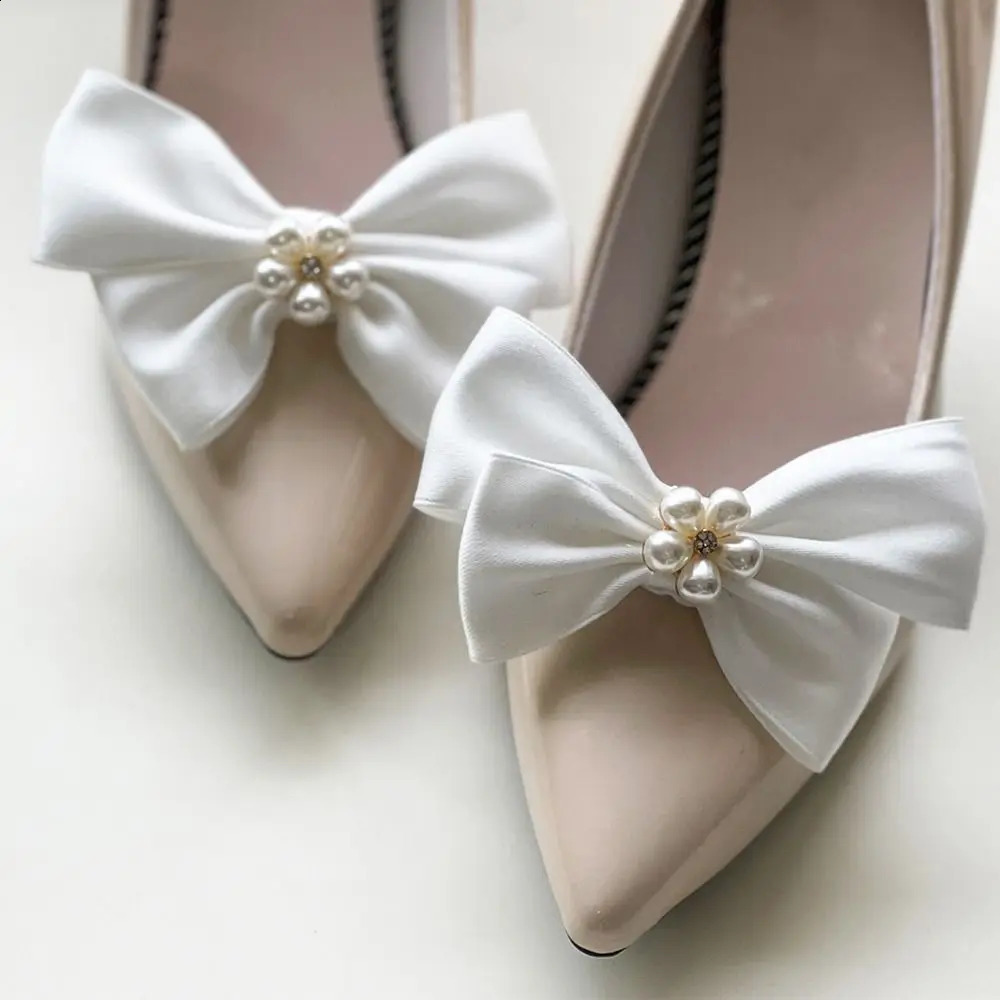 1 pair of elegant bow shoe buckles pearl shoe clips womens detachable wedding shoes decorative charm DIY craftsmanship 250218