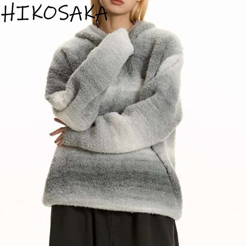 American Vintage Striped Gradient Hooded Sweater All-match Loose Long Sleeve Pullovers Autumn Winter Warm Casual Haruku Jumper