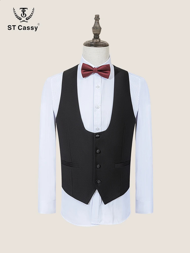 ST Cassy Mens suit black collar formal wedding dress threepiece orthodox vest pants 250224