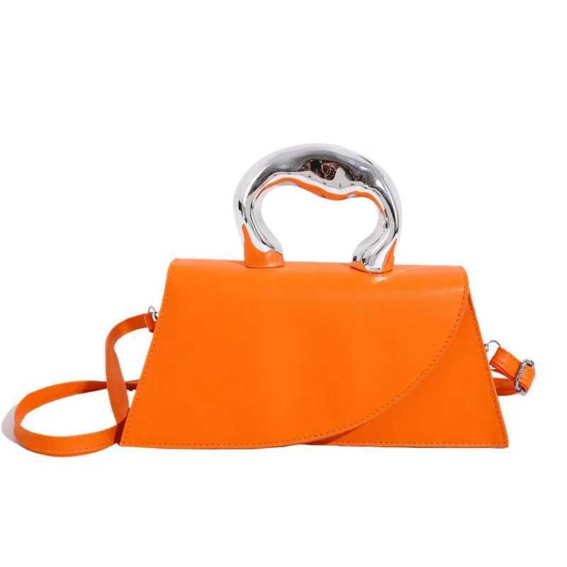 Luxury Designer Metal Handle PU Leather Womens Handbag Casual Crossbody Bag Trapezoid Tote Y250303