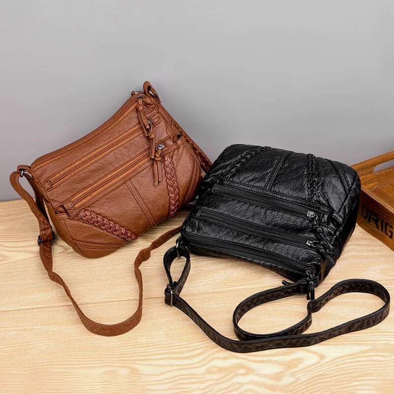 Vintage Solid Color Shoulder Retro Crossbody Women's Handbag Soft Leather Bag
